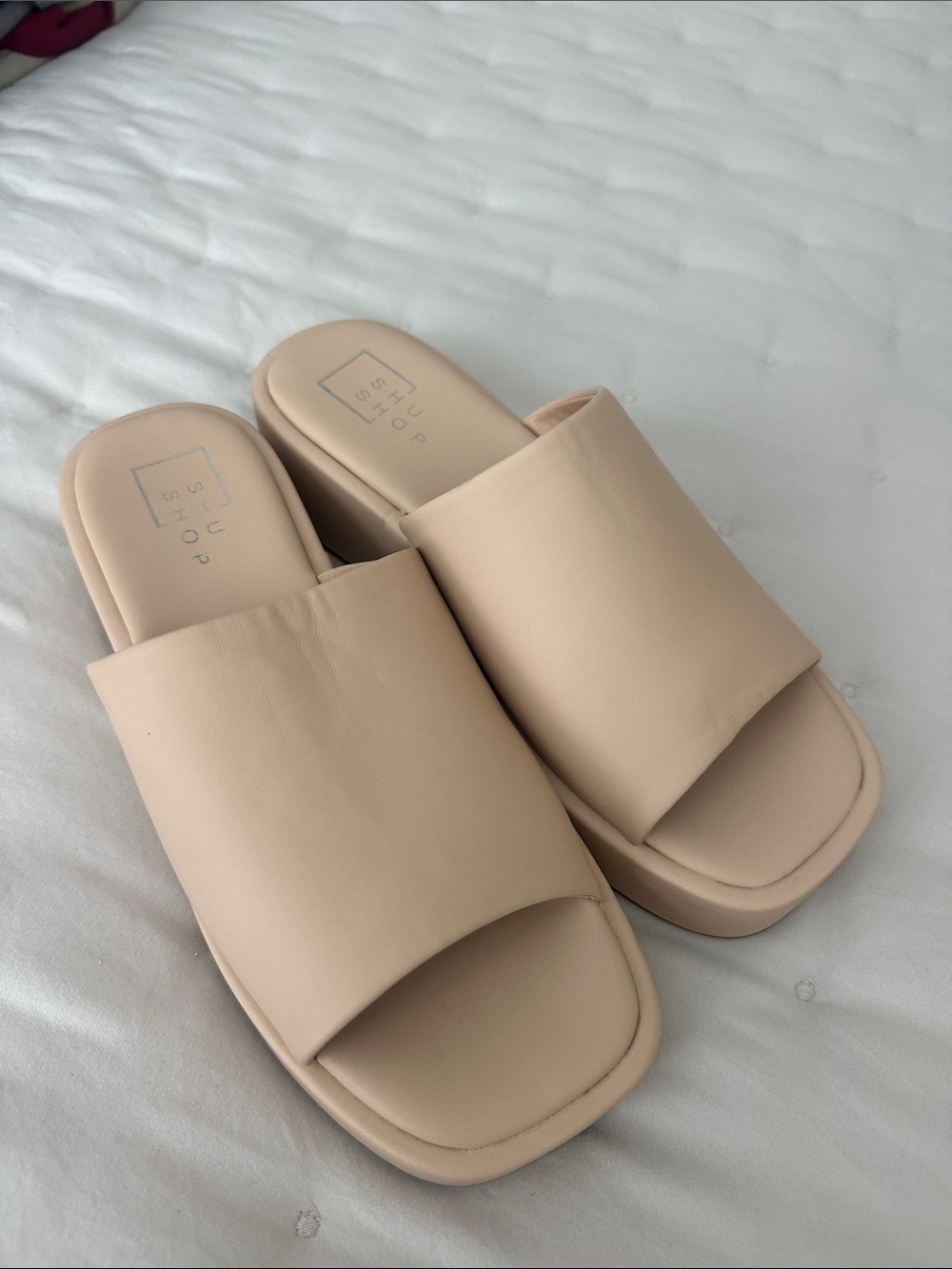 ShuShop Beige Slide Mules - Padded Wide Strap